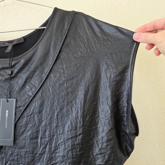 BCBGMAXAZRIA Elodie Black Asymmetrical Drape Top Women Size L Sleeveless Layered - Picture 4 of 10